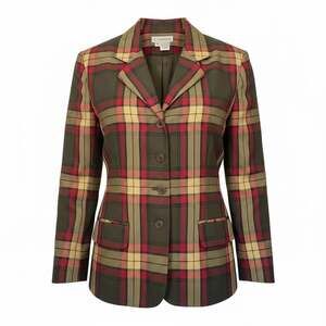 Vintage Chaus Red Plaid 100% Wool Blazer Jacket Size 10 Academia